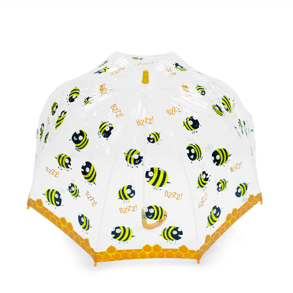 Bugzz Kids Happy Bee Print Transparent and Yellow Umbrella Top Canopy
