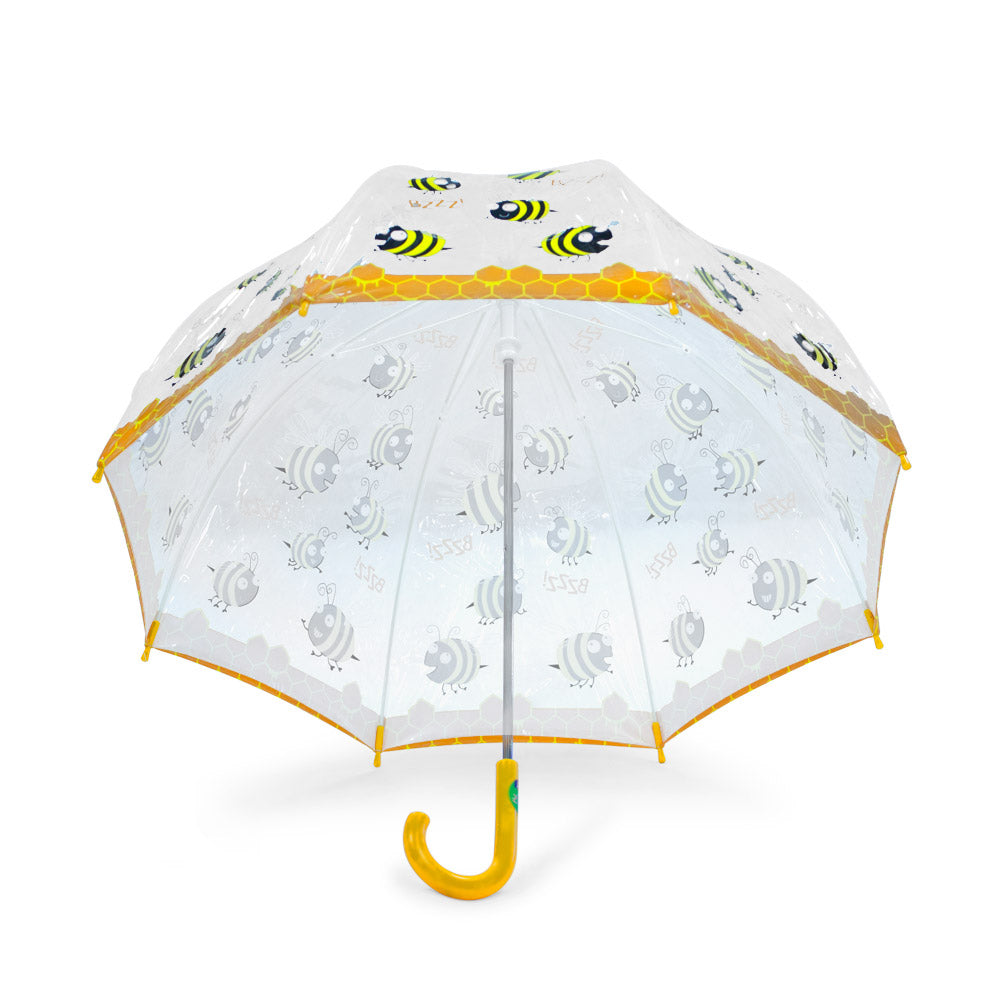 Bugzz Kids Happy Bee Print Transparent and Yellow Umbrella Under Canopy