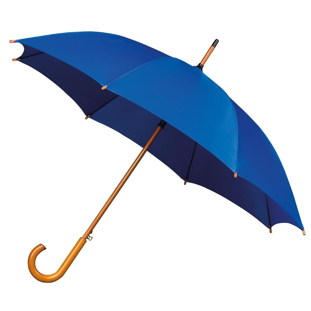 Blue Wood Stick Walking Umbrella Side Canopy