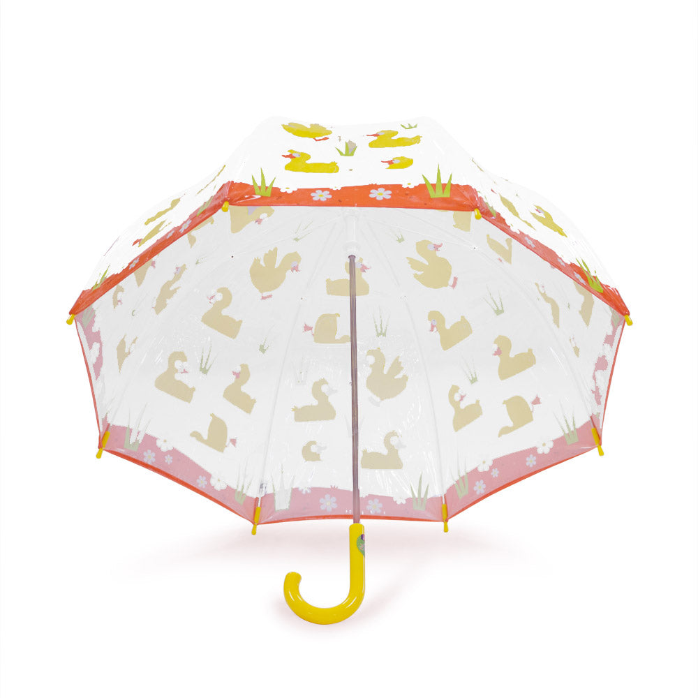 Bugzz Clear Ducks Print Transparent and Yellow Kids Umbrella Under Canopy
