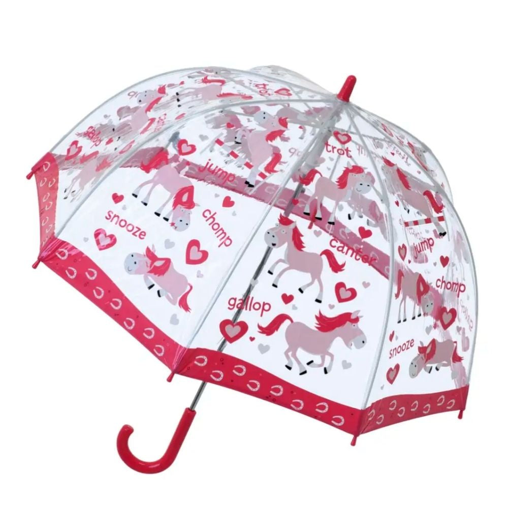Bugzz Clear Pony and Hearts Print Transparent and Pink Kids Umbrella Side Canopy