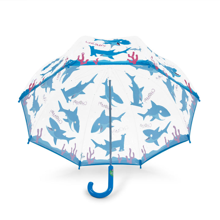 Bugzz Clear Shark Print Kids Umbrella Under Canopy