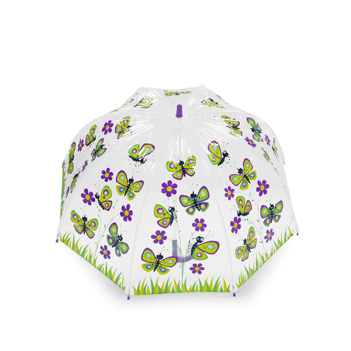 Bugzz Kids Happy Butterfly Print Umbrella Transparent and Purple Top Canopy