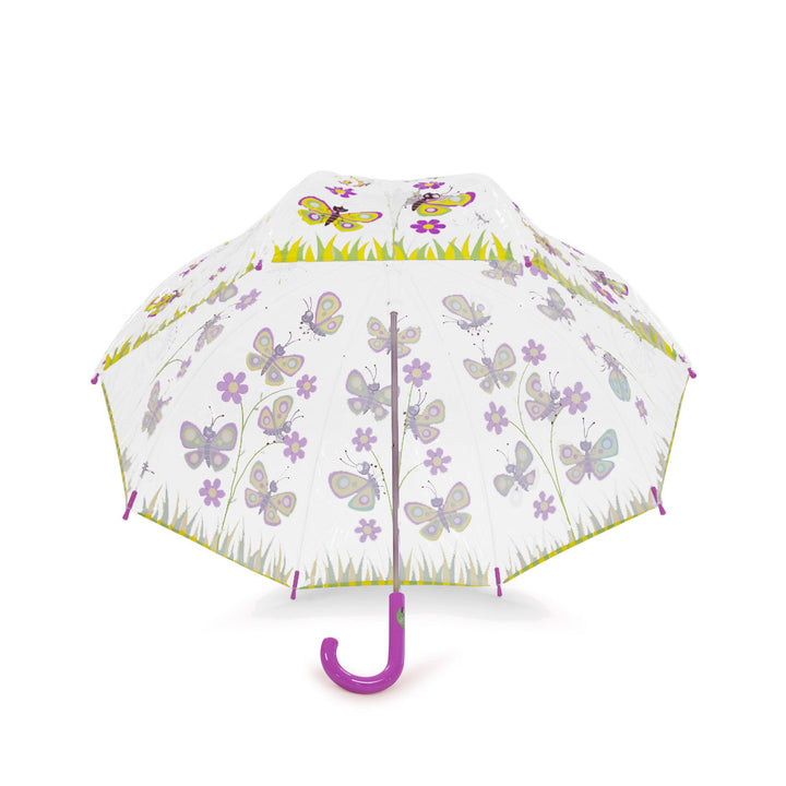 Bugzz Kids Happy Butterfly Print Umbrella Transparent and Purple Under Canopy