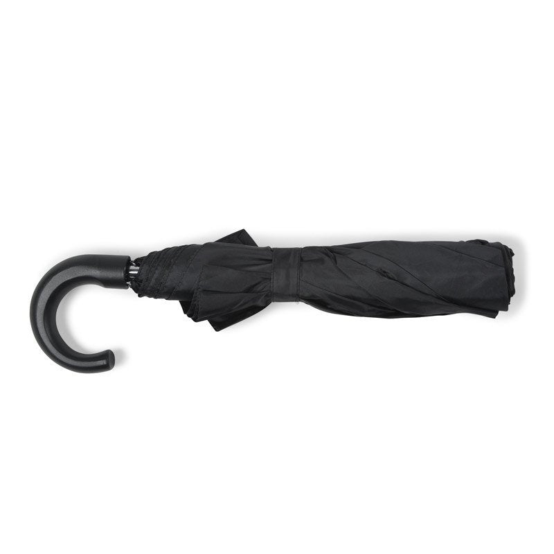 Black Budget Compact Mens Umbrella Flat Lay Closed