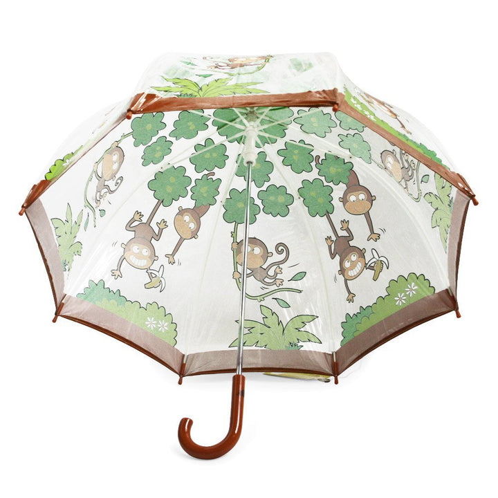 Bugzz Monkey Print Clear Dome Kids Umbrella Under Canopy