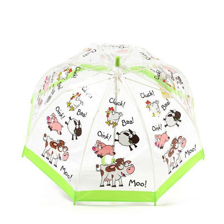 Bugzz Clear Farm Print Transparent and Green Kids Umbrella Top Canopy