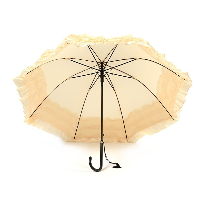 Beige Classic with Triple Frill Pagoda Wedding Umbrella Under Canopy