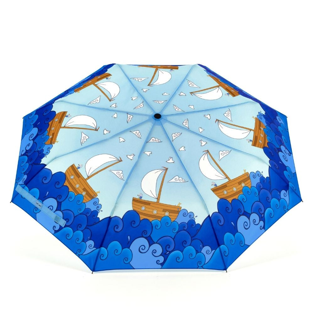 Laura Wall Boats Ladies Folding Umbrella Top View