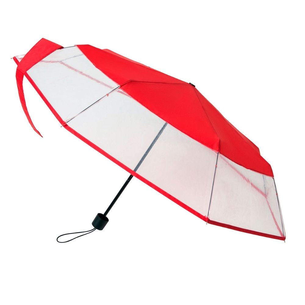 Red Falconetti Folding Windproof Clear Umbrella Side View