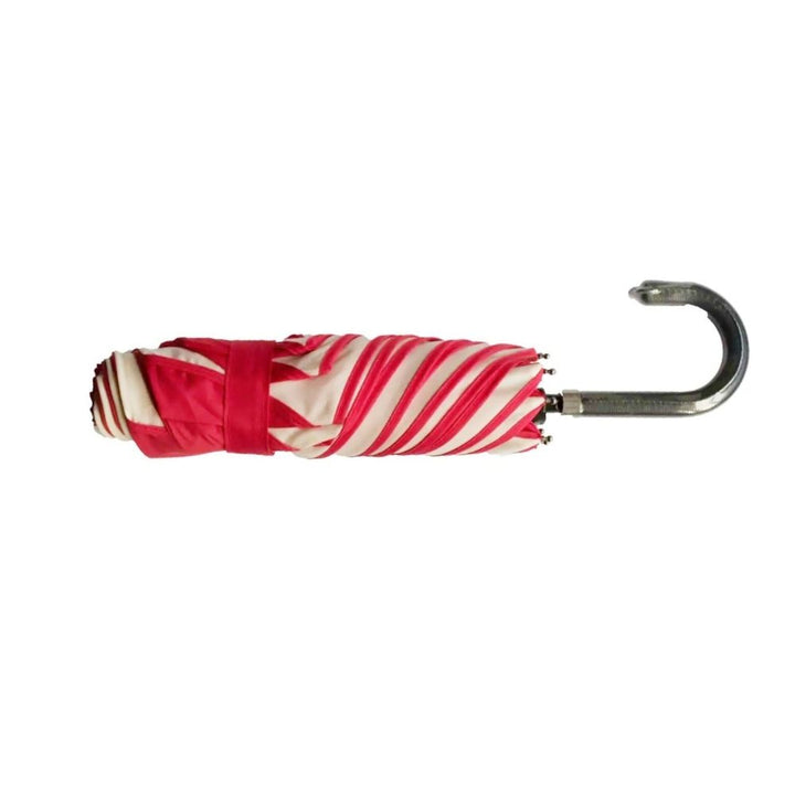 Red and White Swirl Ladies Folding Ladies Umbrella Flat Lay