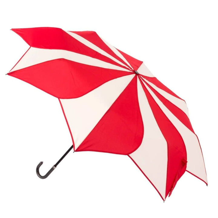 Red and White Swirl Ladies Folding Ladies Umbrella Side View