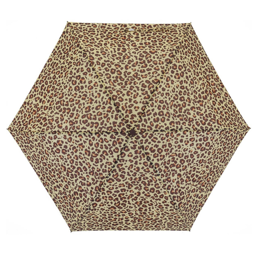Leopard Print Crook Handle Compact Umbrella Canopy