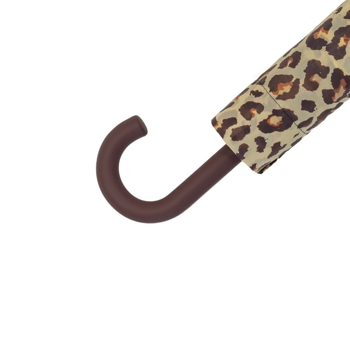 Leopard Print Crook Handle Compact Umbrella Handle