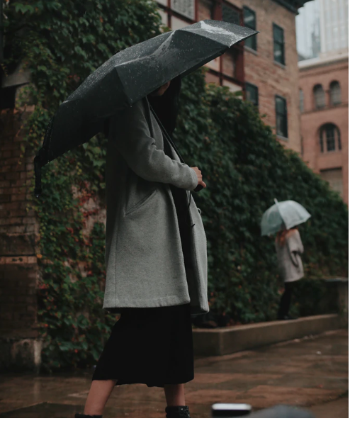 a woman with an umbrella and coat