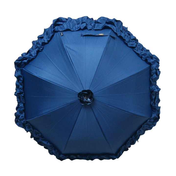 Boutique Triple Frill Stick Auto Umbrella Navy