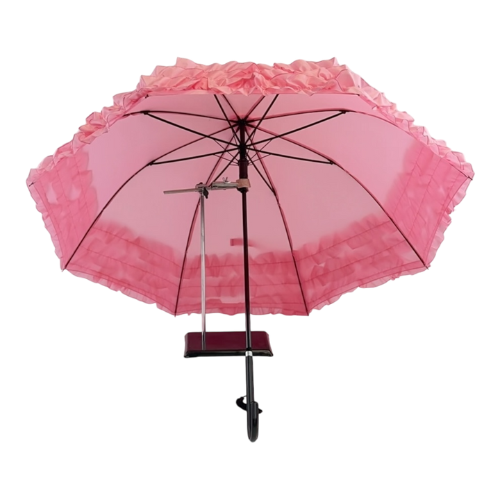 Boutique Triple Frill Stick Auto Umbrella  Pink
