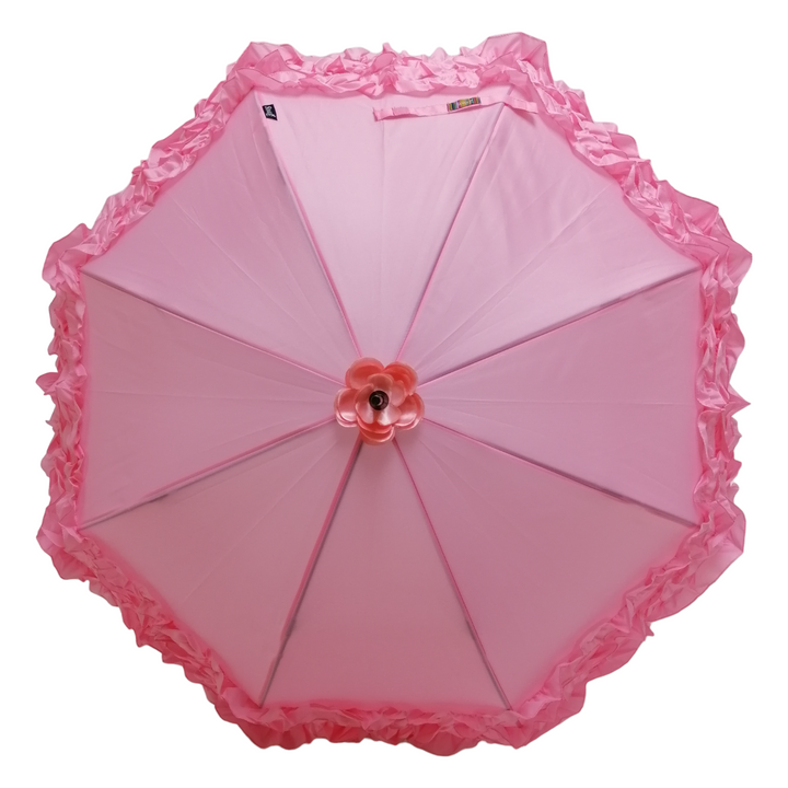 Boutique Triple Frill Stick Auto Umbrella  Pink