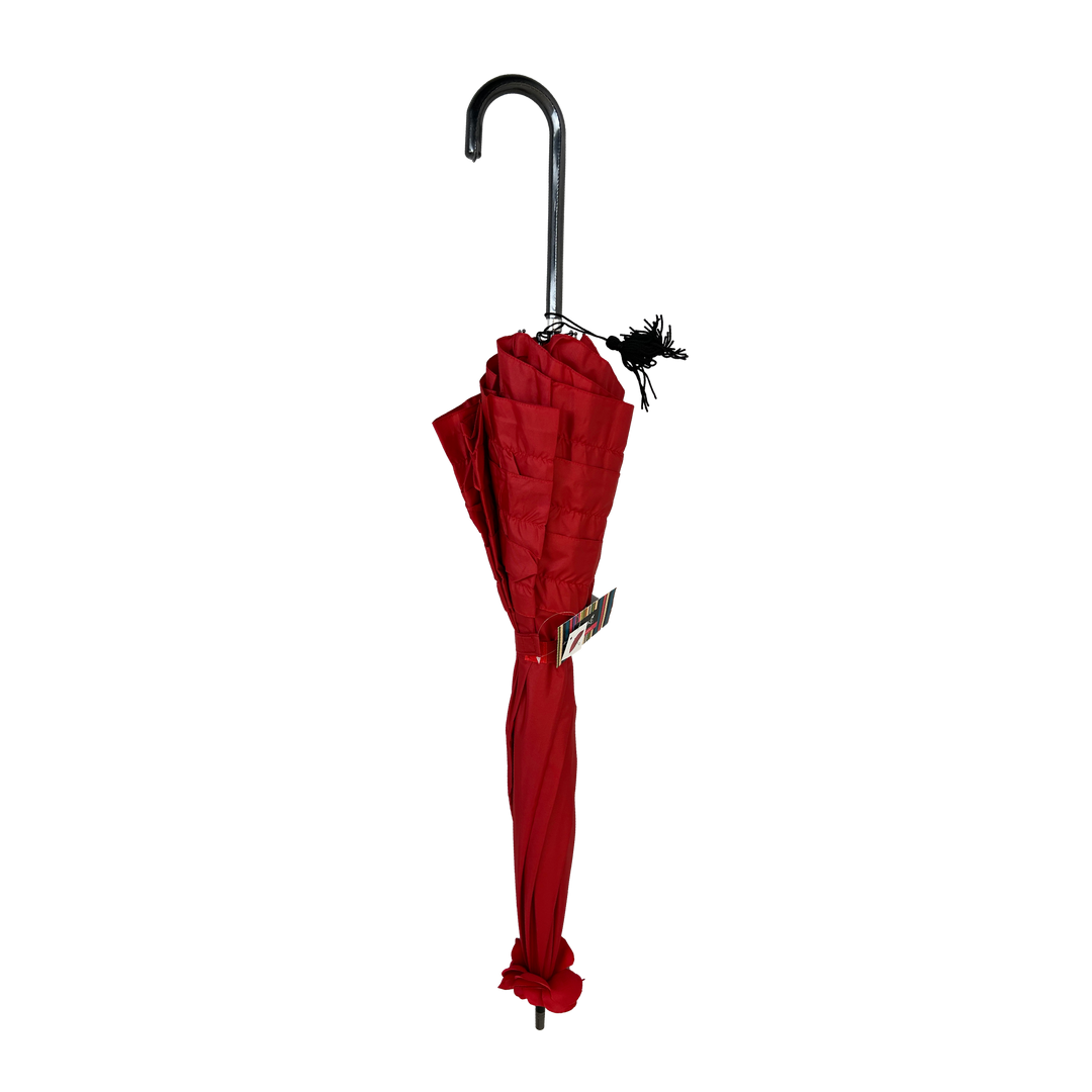 Boutique Triple Frill Stick Auto Umbrella RED