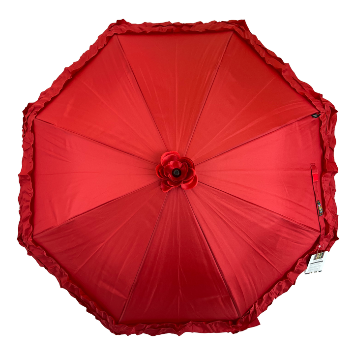 Boutique Triple Frill Stick Auto Umbrella RED