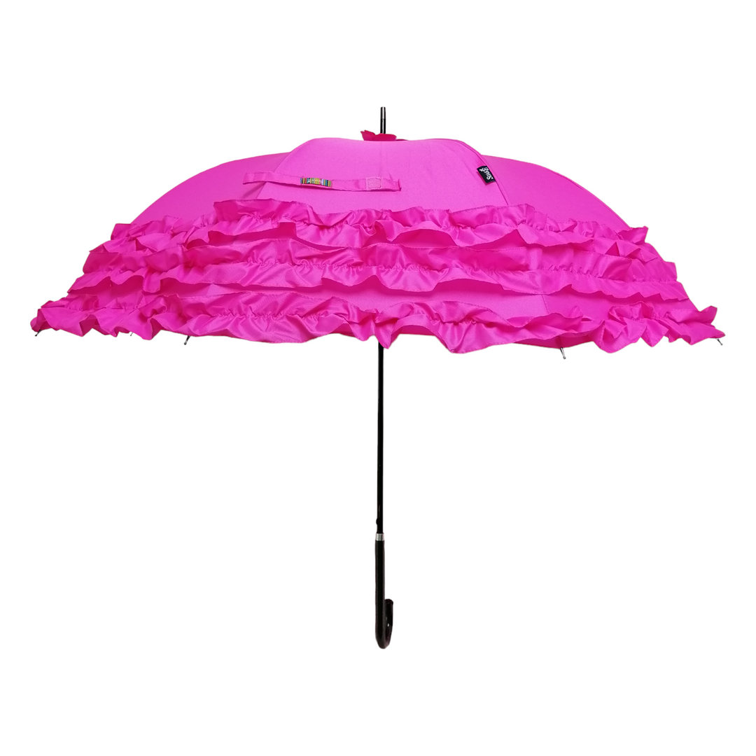Boutique Triple Frill Stick Auto Umbrella Rose red