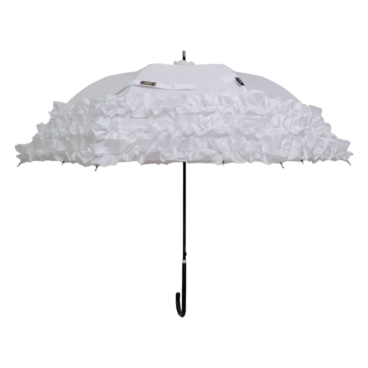 Boutique Triple Frill Stick Auto Umbrella White