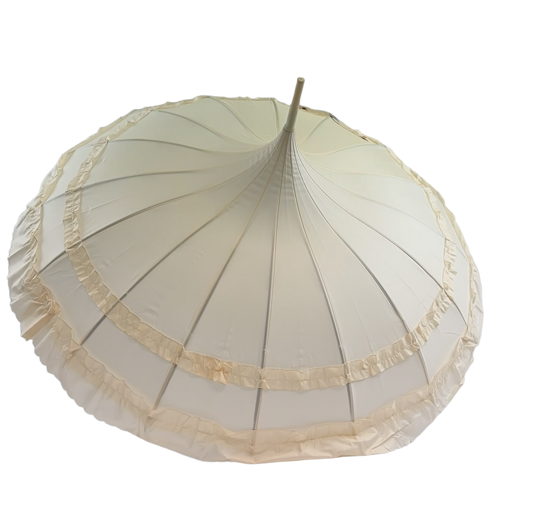 Boutique Frilled Pagoda Umbrella Beige with beige handle