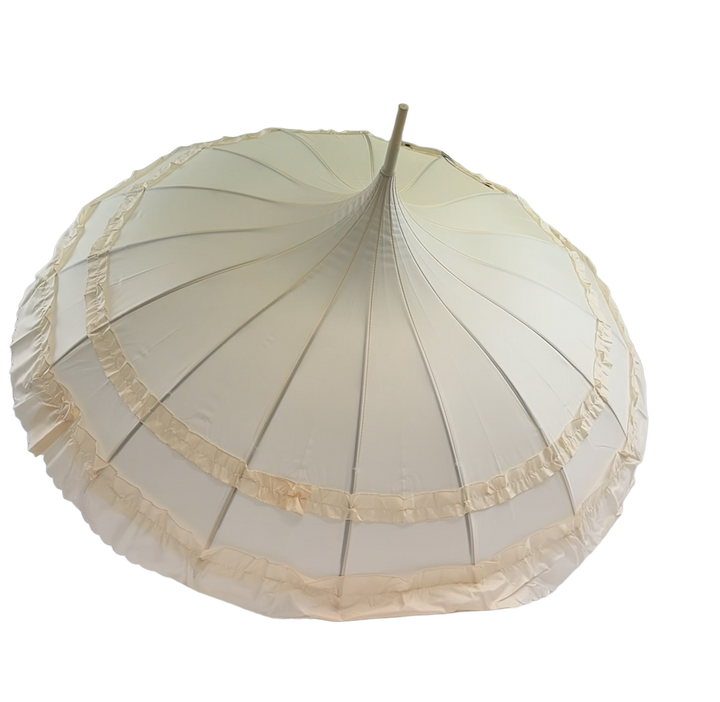 Boutique Frilled Pagoda Umbrella Beige with beige handle