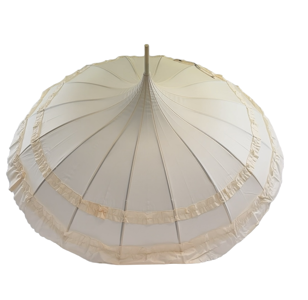 Boutique Frilled Pagoda Umbrella Beige with beige handle