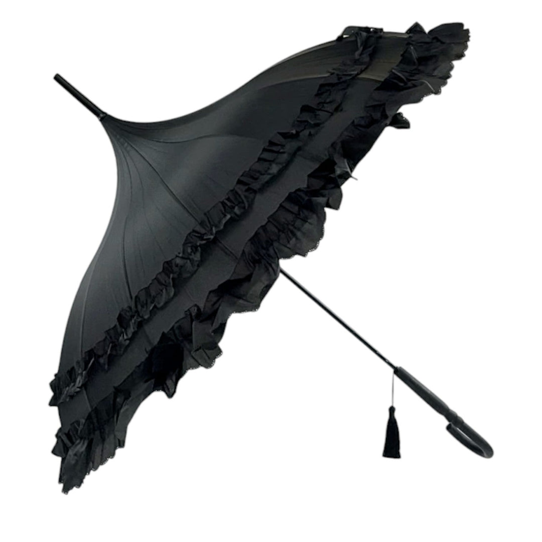 Boutique Frilled Pagoda Umbrella Black