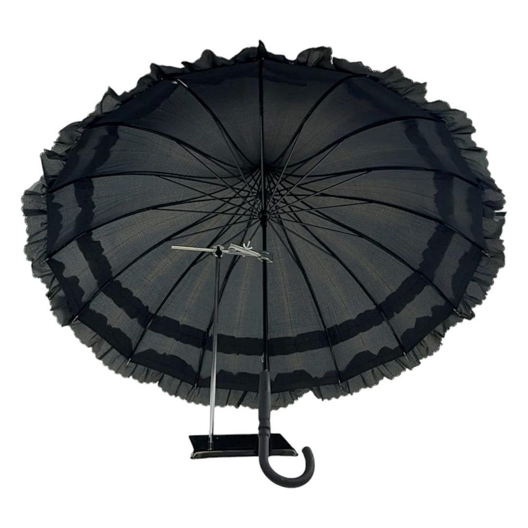 Boutique Frilled Pagoda Umbrella Black