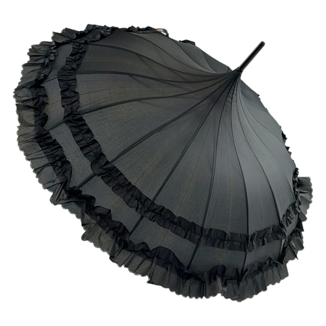 Boutique Frilled Pagoda Umbrella Black