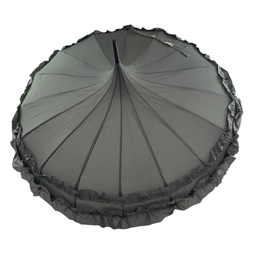 Boutique Frilled Pagoda Umbrella Grey