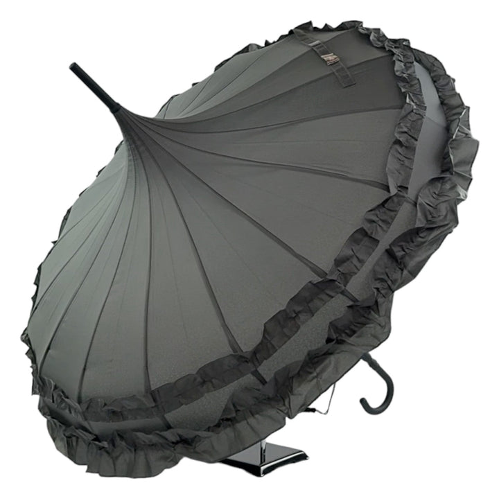 Boutique Frilled Pagoda Umbrella Grey
