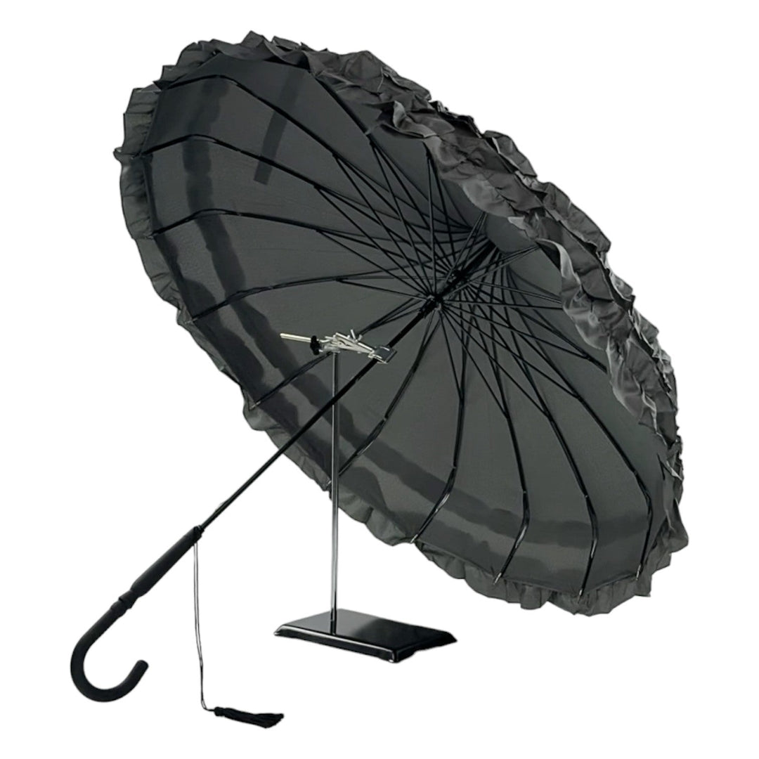 Boutique Frilled Pagoda Umbrella Grey