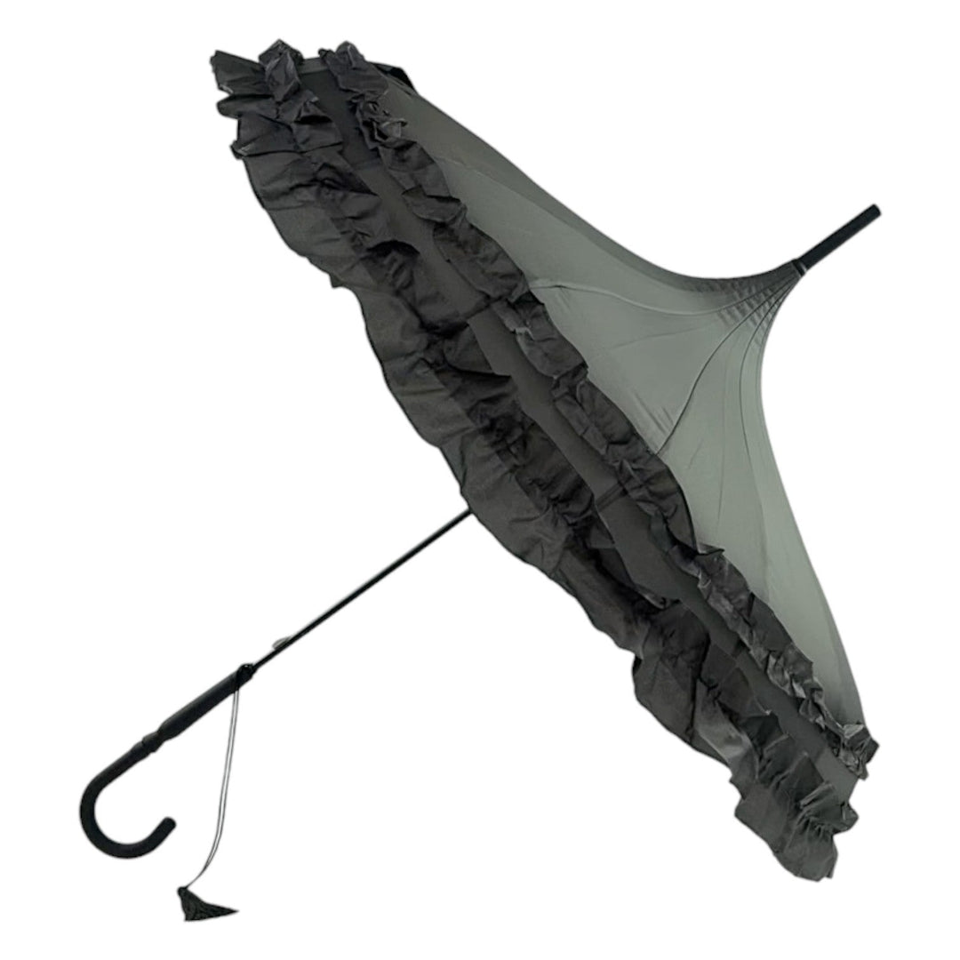 Boutique Frilled Pagoda Umbrella Grey