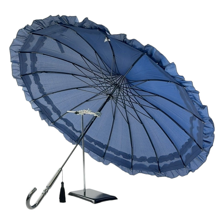 Boutique Frilled Pagoda Umbrella  Navy