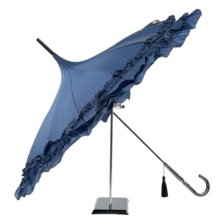 Boutique Frilled Pagoda Umbrella  Navy