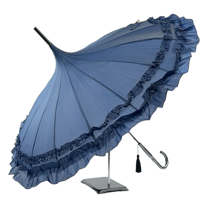 Boutique Frilled Pagoda Umbrella  Navy
