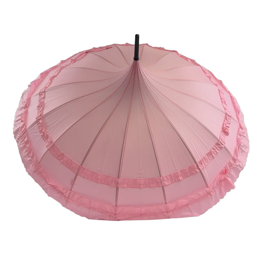 Boutique Frilled Pagoda Umbrella  Pink