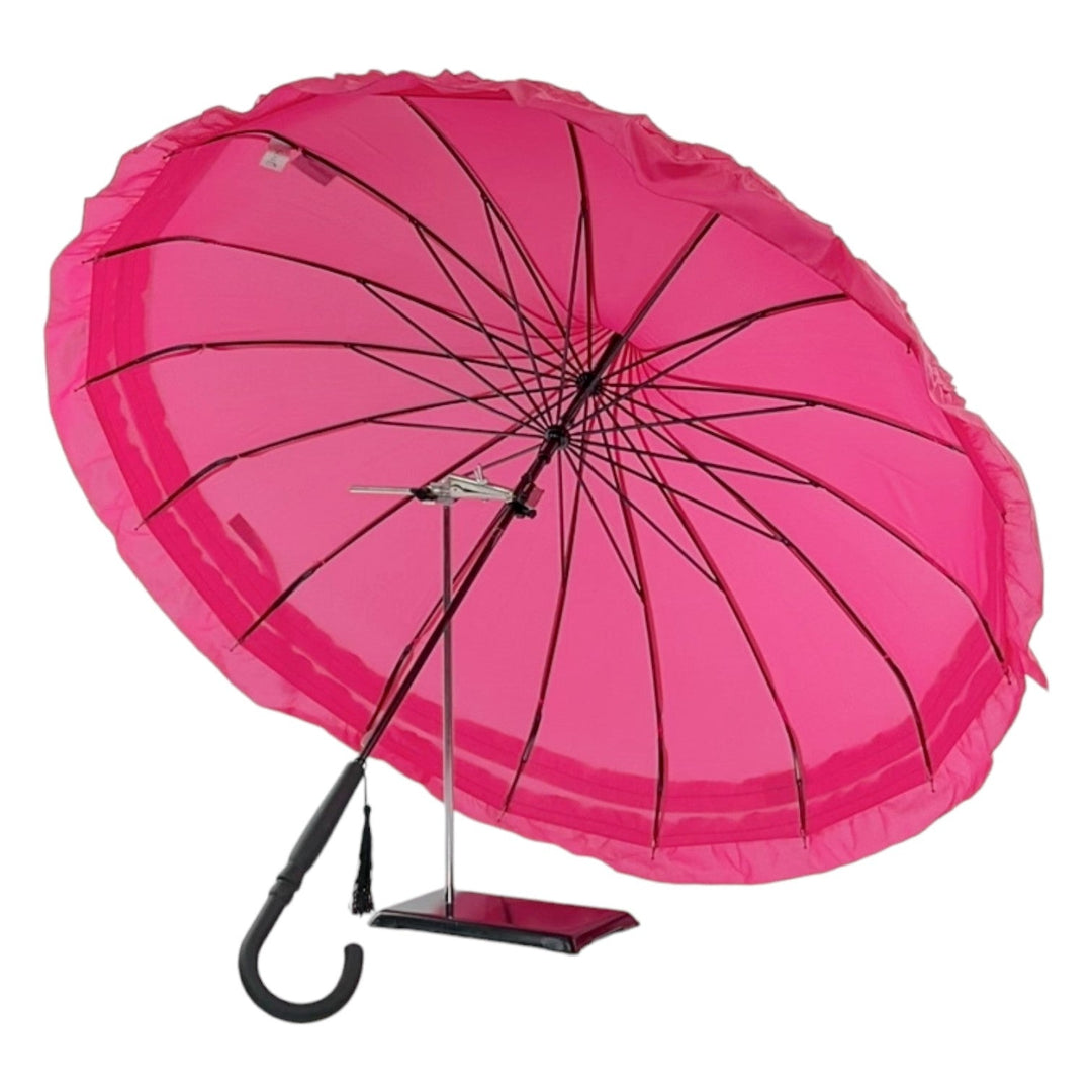 Boutique Frilled Pagoda Umbrella Rose Red