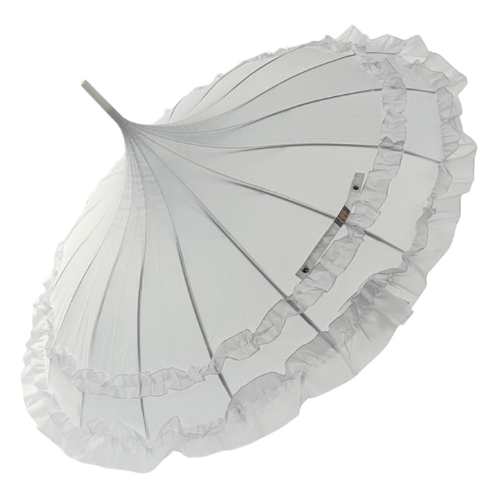 Boutique Frilled Pagoda Umbrella White with white handle