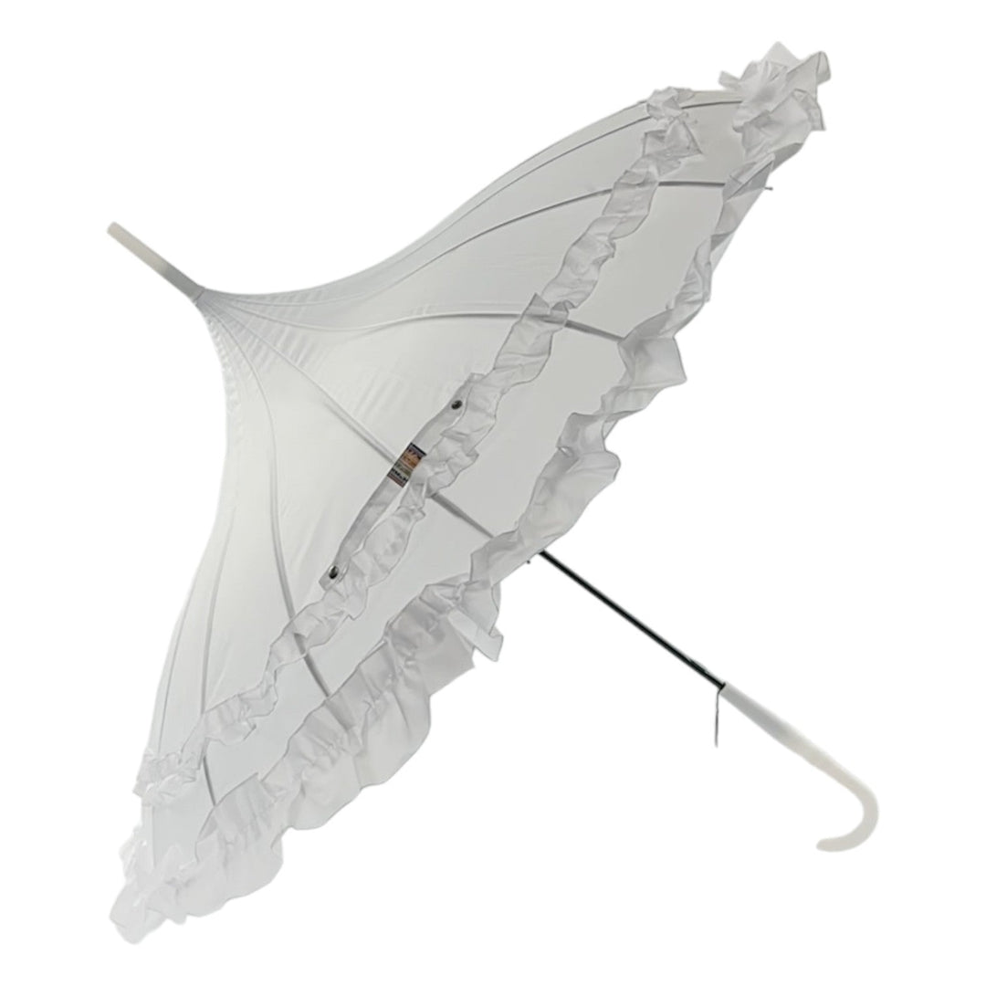 Boutique Frilled Pagoda Umbrella White with white handle