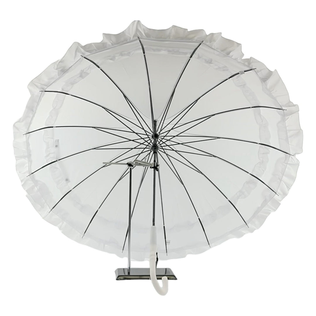 Boutique Frilled Pagoda Umbrella White with white handle