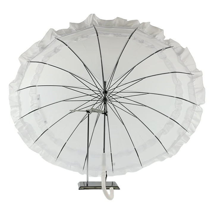Boutique Frilled Pagoda Umbrella White with white handle