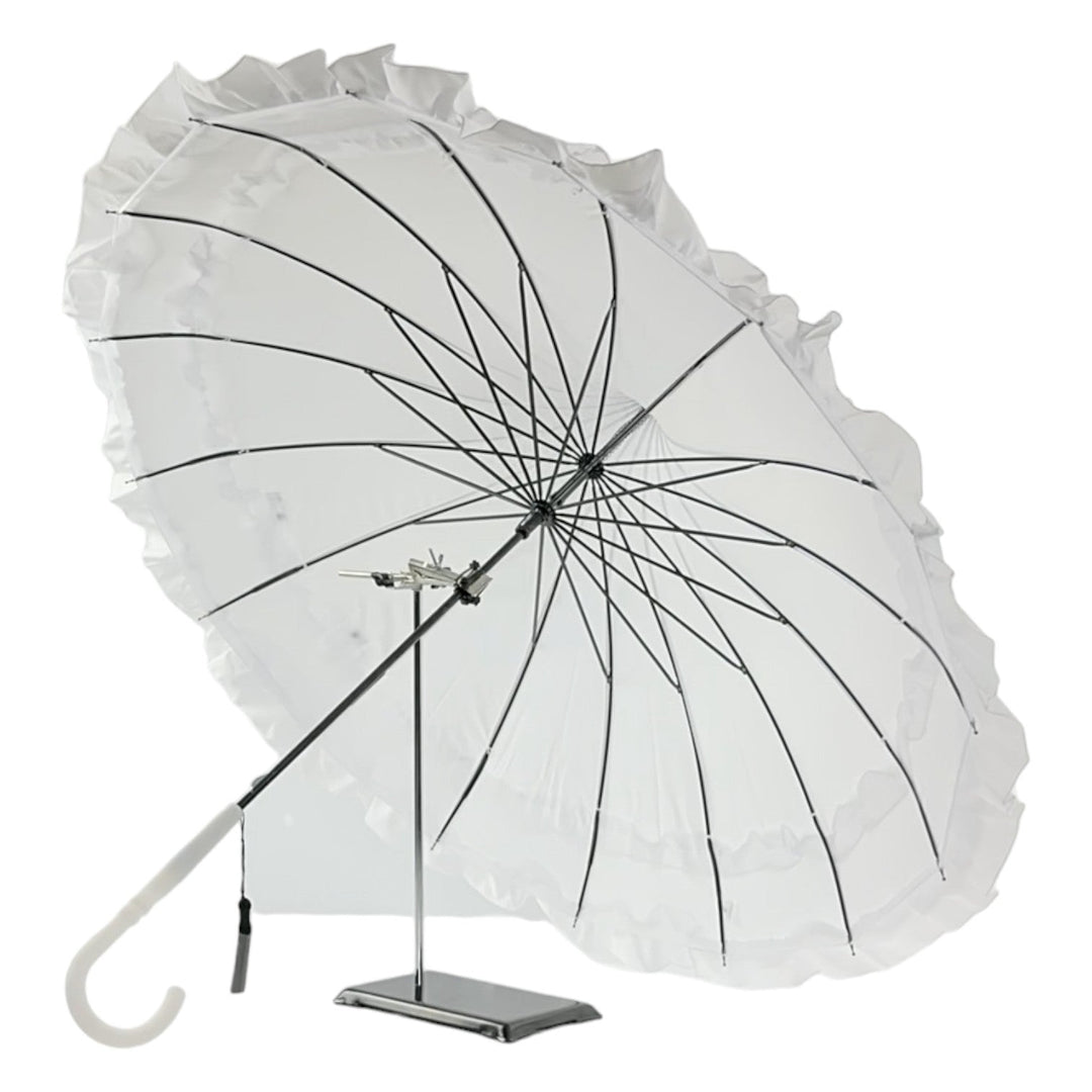 Boutique Frilled Pagoda Umbrella White with white handle