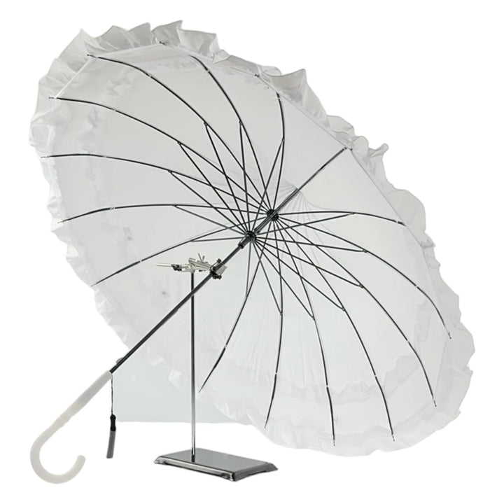 Boutique Frilled Pagoda Umbrella White with white handle