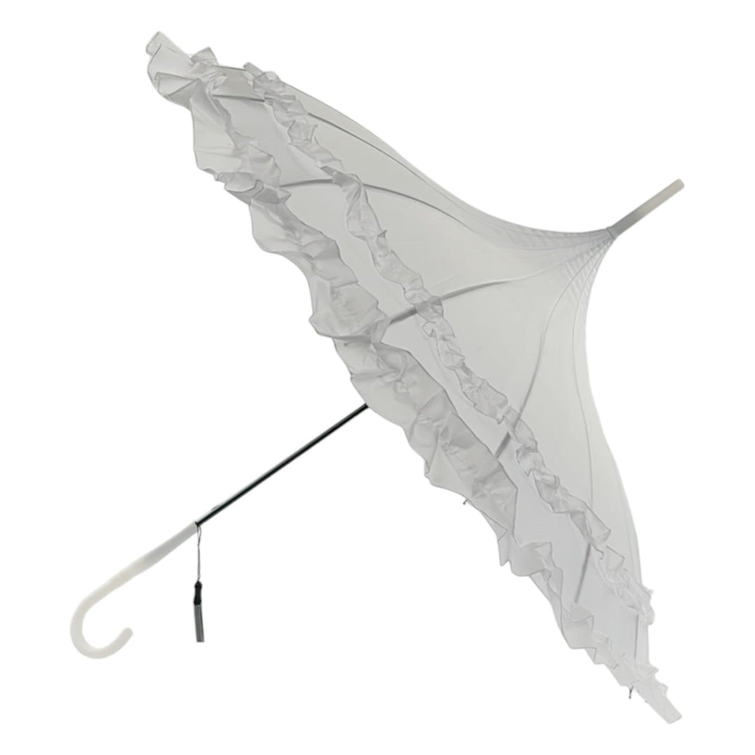 Boutique Frilled Pagoda Umbrella White with white handle