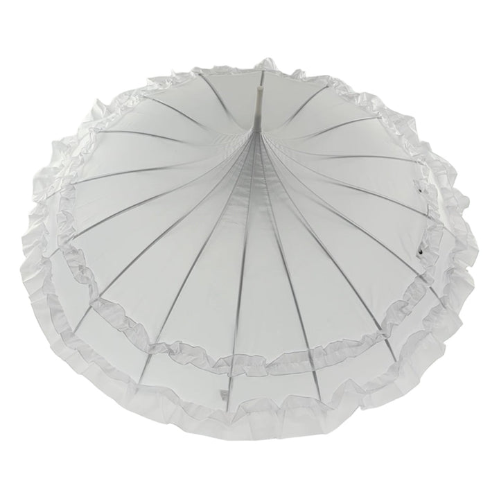 Boutique Frilled Pagoda Umbrella White with white handle