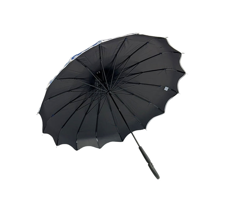 Boutique Polka Dot Ribbed Pagoda Umbrella Blue